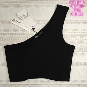 ZARA One Shoulder Black Crop Top Size M NWT
